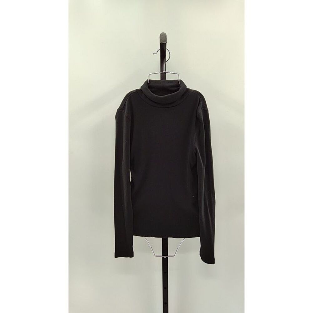 Quince Women Organic Cotton Micro-Rib Turtleneck Sleeved Top Black XS